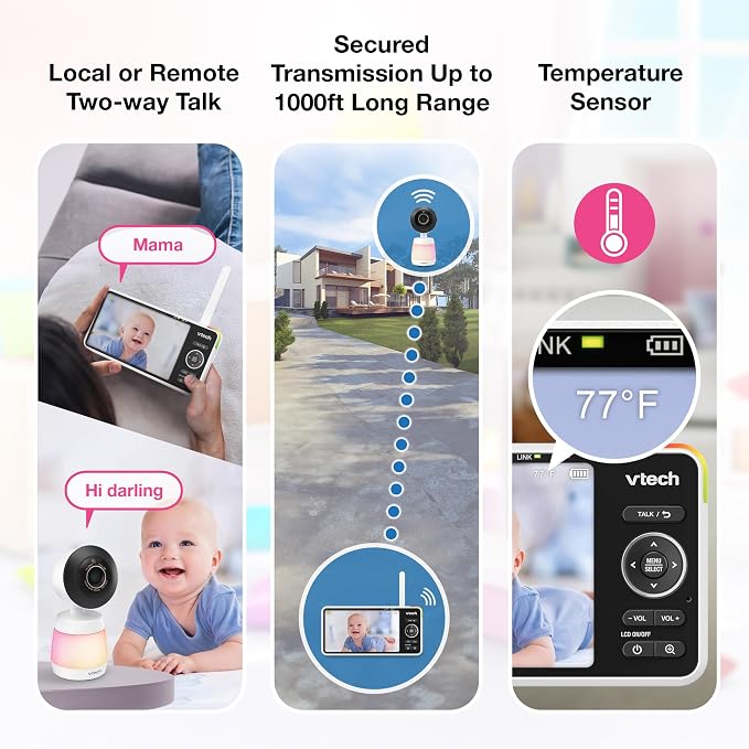 VTech Smart WiFi Baby Monitor – See Your Baby at Home or from Anywhere, 2K Camera, 5.5" Screen, 24X Zoom, Wide Angle, Night Vision, Night Light, Free App | Smart HD Plus