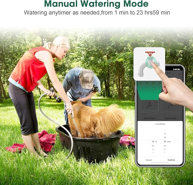 Smart Garden Water Hose Timer with 2 Outlet, Automatic Irrigation System Controller Sprinkler Timer for Lawns and Yard, Compatible with Alexa