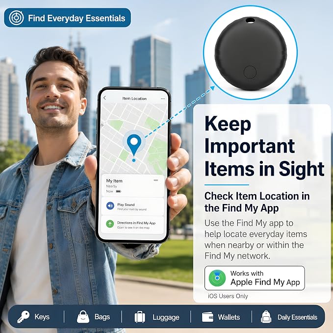 Key Finder 5 Pack for Apple Find My App, iOS Tracker Tags | iOS Only Bluetooth Finder for Keys, Wallets and Luggage