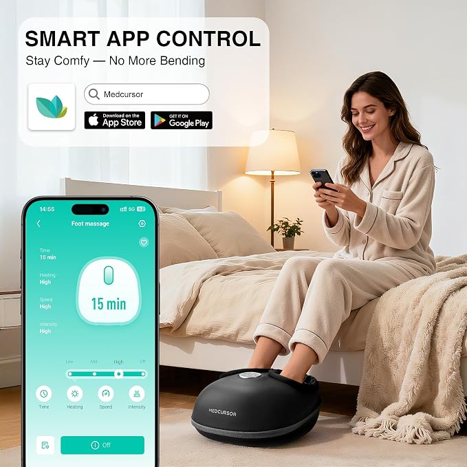 Medcursor Foot Massager with Heat - 2026 Upgraded Shiatsu Deep Kneading Machine, Multi Air Compression Intensity, Smart APP Mobile Remote Control, Feet Massage for Mom Women