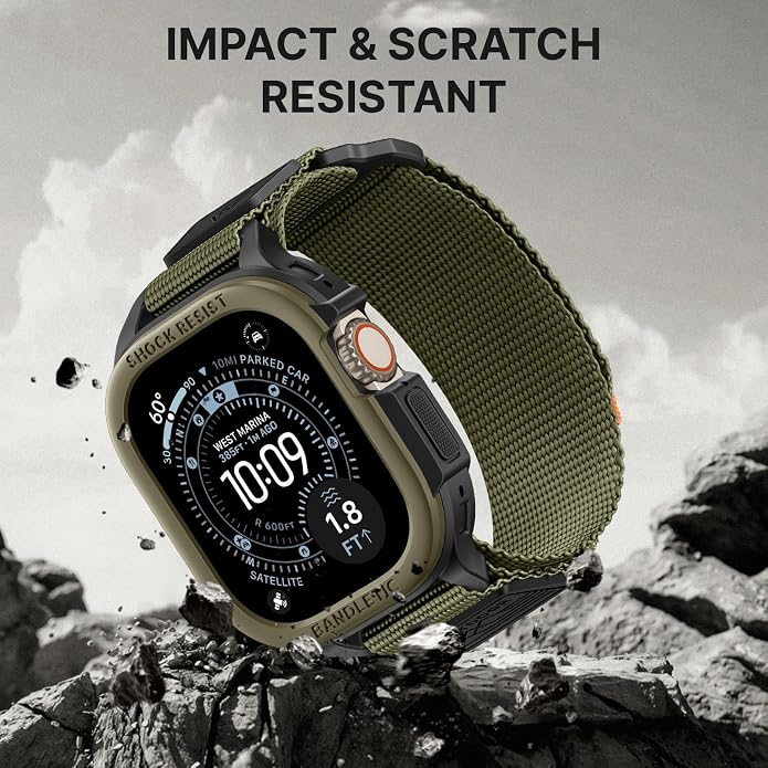 Bandletic Rugged Case with Band Compatible with Apple Watch 49mm(Ultra 3/2/1),46mm(Series 11/10), 45mm(Seriess 9/8/7),44mm(SE3/SE2/SE/6/5/4), Protective Cover Sport Accessories for iWatch Men