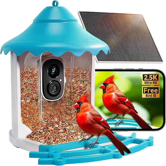 No-Monthly-Fees Solar Bird Feeder w/ 4MP Camera, Free AI Birds Species Identification, 2.5K Smart Bird House with Cam, Instant Arrival Alerts, Squirrel-Proof, Ideal