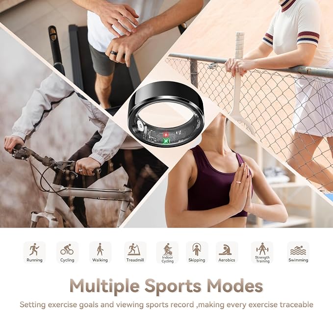 Smart Ring for Men, Fitness & Activity Tracker with Blood Pressure/Heart Rate Monitor, Sleep Tracker, Step Counter, IP68 Waterproof Ring for iOS & Android, Fast Charge, No Subscription (Black,Size11)