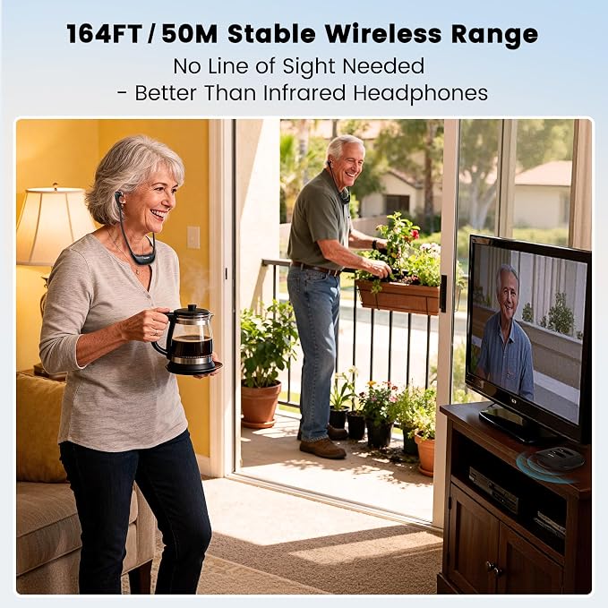 Conqier Dual TV Wireless Headphones - Dialogue Clear & 164FT Range, 3 TONE, Peacefully Watch Together, Wireless TV Headsets for Seniors, Audio Bypass to Soundbar, Left/Right Balance, Individual Volume