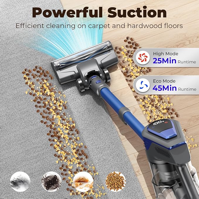 N16 Cordless Vacuum Cleaner, Lightweight Vacuum Cleaners for Home with Powerful Suction, 2600mAh Battery with 45 Mins Runtime, Rechargeable Stick Vacuum Cordless for Hardwood Floor Carpet Pet Hair