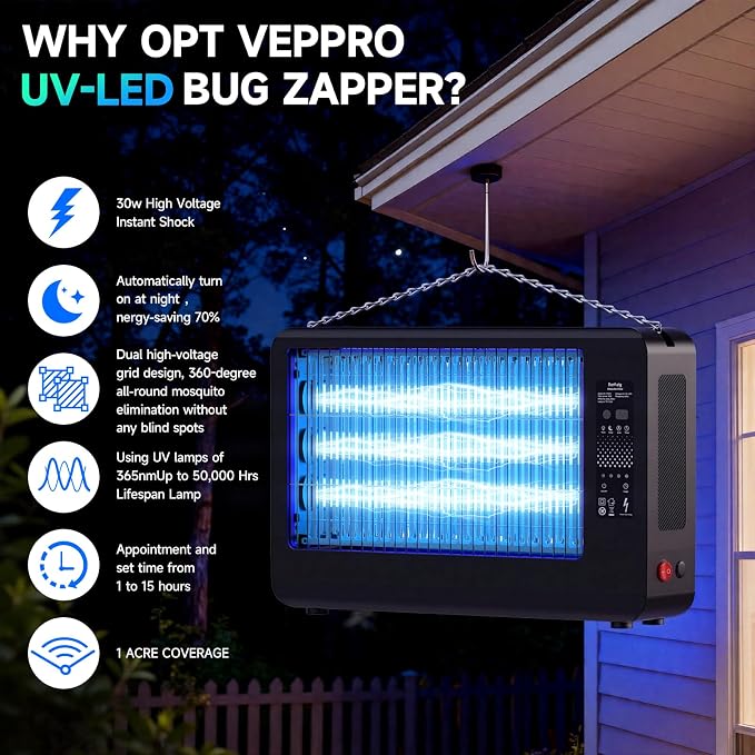 2026 Powerful 30w AI Display Smart Sensing Counting Mosquito Killer Lamp for Indoor Use, Insect Killer, ABS Plastic Outer Shell, for Mosquito, Fungus Gnats, Asian Beetles, Moths, Flying Pests （Black