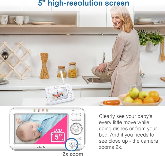 VTech VM5463-2 Video Baby Monitor with 2 Cameras, 5" HD Screen