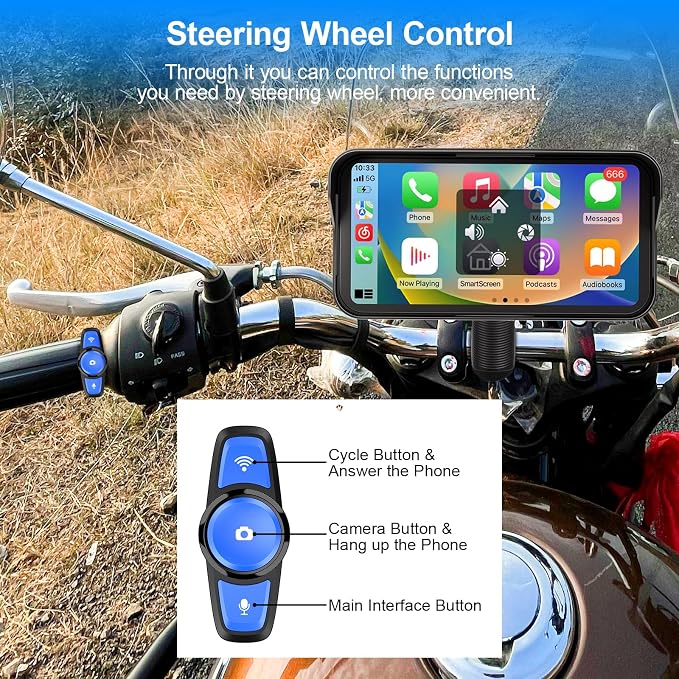 6.25" Motorcycle Carplay with GPS Navigation System, IPS Waterproof Touchscreen, Inculed SD-128GB, TPMS, HD Touch Screen Auto and Dual 1080P Camera/Dash Cam, Support iOS/Android, BT, Siri