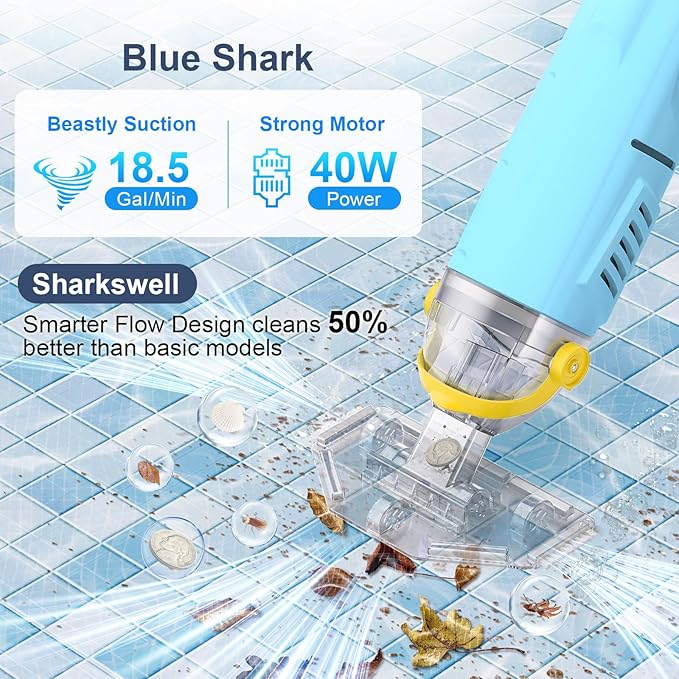 2026 Upgraded Cordless Pool Vacuum with Telescopic Pole, 60 Min Powerful Suction & Transparent Head, Rechargeable Handheld Cleaner for Above Ground Pools, Inground Pools, Hot Tubs and Spa