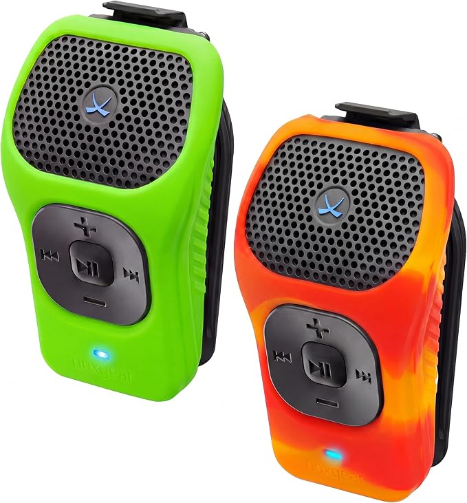 noxgear 39g Wearable Bluetooth Speaker, Magnetic Mini Clip-On EDC Gear, Waterproof Up to 15 Hours Playtime | Clip On Speaker, Wearable Speaker with Microphone, 100ft Range (Color: Fire + Green)