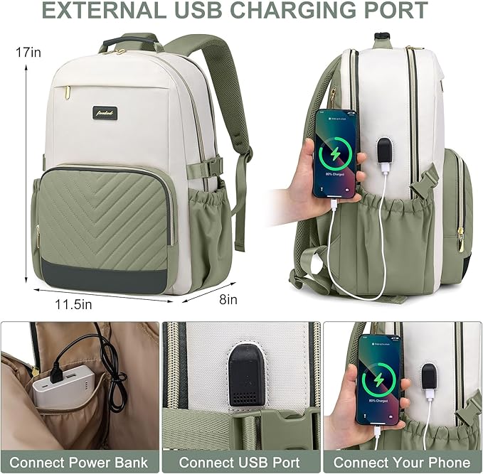 Laptop Backpack for Women Bookbag: 15.6 inch Work School Backpacks with Pouch Pocket for Large Capacity Cup & USB Charger College Book Bag Travel Business Nurse Teacher Bookbags Anti-theft Back Pack
