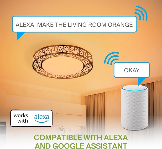 ASD 16 Inch Smart RGBW Flush Mount Ceiling Light with Remote - Matte Black 28W 120V 2700-6500K Dimmable Ceiling Light Fixture, WiFi App Control RGB Lights, Alexa & Google Assistant - ETL, 4 Pack