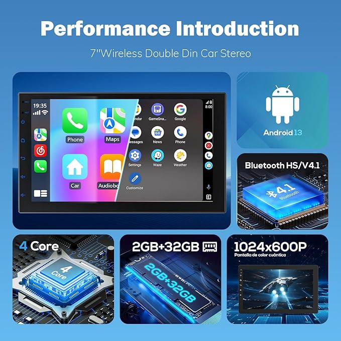 Haudio Double Din Car Radio with Wireless CarPlay & Android Auto, 7" HD Touchscreen Car Stereo with Mirror Link, Backup Camera, GPS Navigation, Bluetooth, Voice Control (2+32G, No Backup Camera)