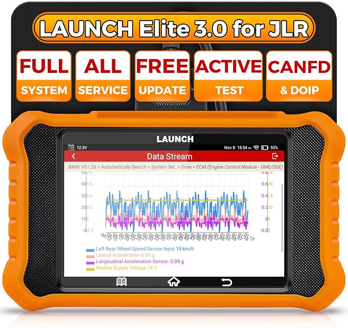 LAUNCH Creader Elite V3.0 for Land Rover Jaguar OBD2 Scanner, Bi-Directional Full Systems Diagnostic Scan Tool, All Reset Services, Active Test, CAN-FD & DOIP, Height Calibration, Lifetime Free Update