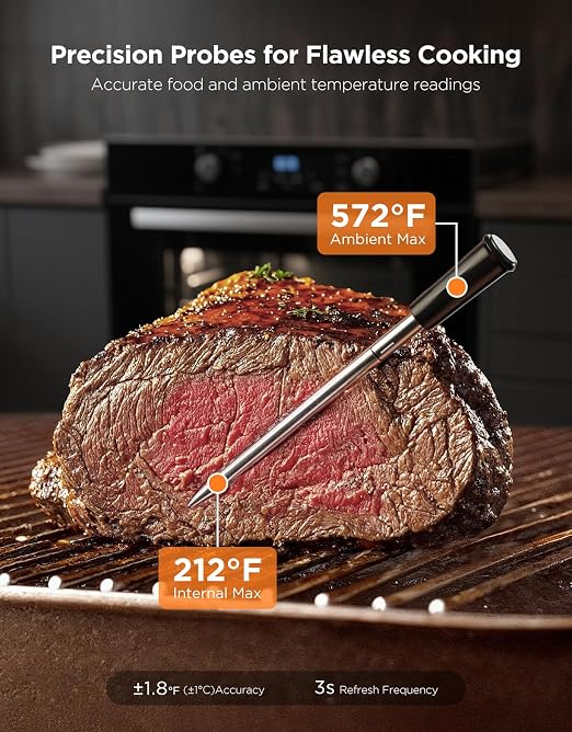 GoveeLife Smart Wireless Meat Thermometer 2 Probes with Stable Bluetooth WiFi Transmission, Digital Oven Thermometer with Accuracy±1.8℉, IP68, Charge Magnetic Base, Alarm, for BBQ, Grill, Smoker