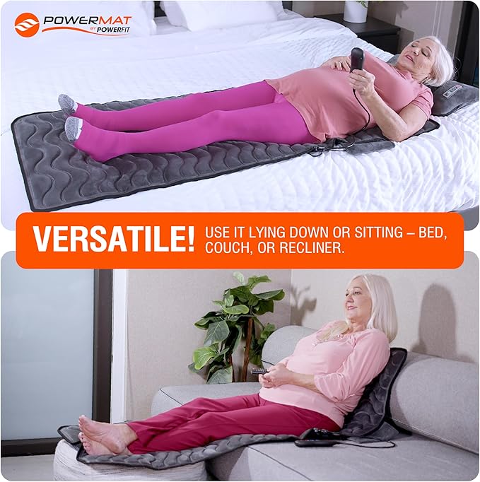 Powermat Full Body Massage Mat with Heat - Shiatsu Back Massager Pad for Bed, Chair & Recliner - Electric Vibrating Heating Pad - Whole Body Massager Mat for Pain Relief - Massage Mattress by Powerfit