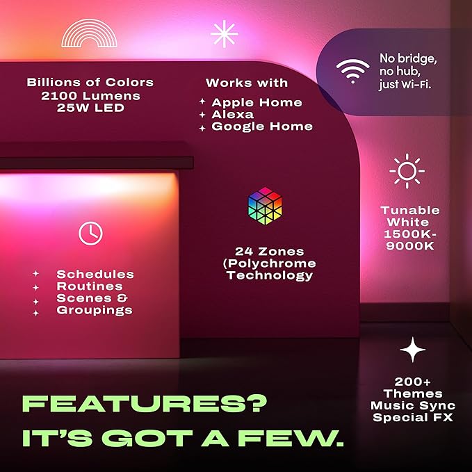 LIFX Supercolor Smart LED Strip Lights 10ft (120" Kit), Color Changing Multizone RGB + Tunable White, 24 Color Zones, 2.4GHz, No Hub, Apple HomeKit, Alexa & Google Home, Music Sync, Dimmable