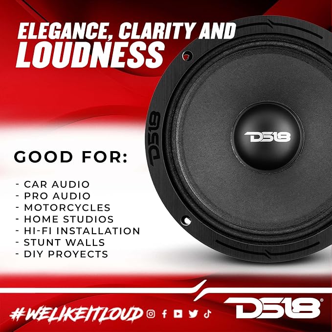 DS18 PRO-ZXI8M 8" Car Audio Mid-Range Loudspeaker 600 Watts 8-Ohm (1 Speaker)