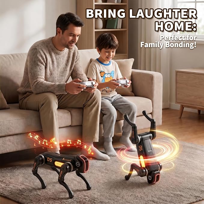 Remote Control Robot Dog Toy, Programmable Smart Interactive RC Puppy with 30+ Tricks & Voice Scenarios, STEM Educational Robotics Toys for Kids Age 5-12(Black)