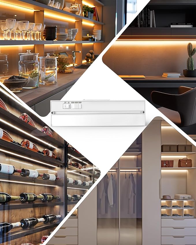 4 Pack 12" Hardwired Under Cabinet Lighting, Dimmable, 9W 600LM, 3CCT (3000K/4000K/5000K), Quick Install LED Under Counter Lights for Kitchen Cabinets,Countertops, YT-4201B-12-4