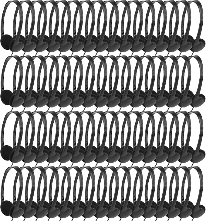Headphones Bulk 100 Pack for Classroom Kids School Students K-12,Wholesale Children Class Set Wired Headphones for Library Chromebook,PC,Laptop,Computer(GS857,Black)