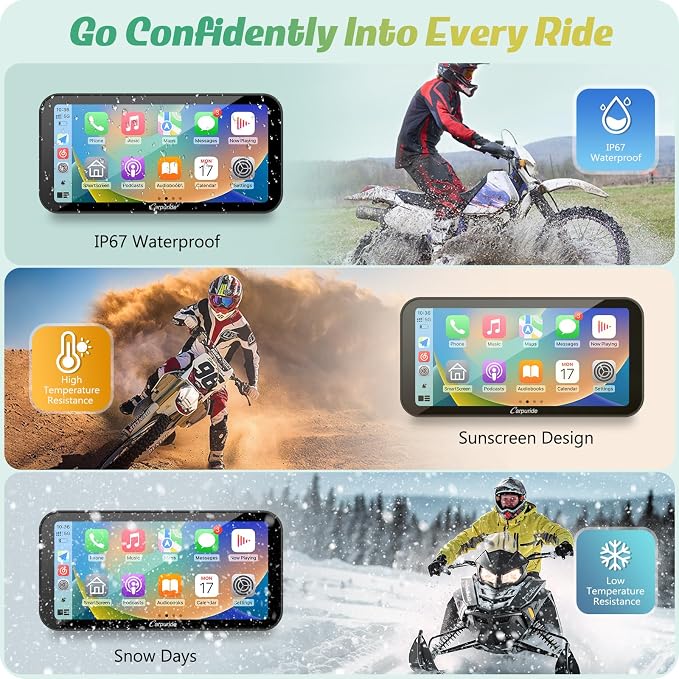 Carpuride W603D Motorcycle GPS Carplay Screen, Wireless CarPlay & Android Auto for Moto, with HD 1080P Dual Cameras, Remote Control，6.3" Waterproof Touchscreen, BT Aduio, Loop