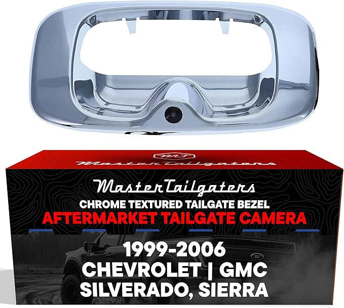 Master Tailgaters Chrome Tailgate Bezel with Backup Camera Replacement for Chevrolet Silverado/GMC Sierra (1999-2006) | IP68 Waterproof | Parking Grid Lines Available | Easy to Install