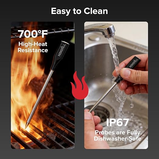 Nexgrill Smart Wireless Meat Thermometer, Bluetooth, Dual Sensor Probe Meat & Ambient, Digital Display Base, iOS/Android App Control, ±0.9°F Accuracy, USB-C Rechargeable for Grill, Smoker, Oven & BBQ