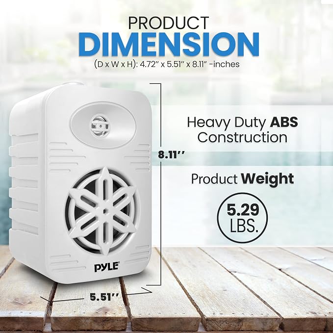PyleUsa Indoor Outdoor Speakers Pair - 300 Watt Dual Waterproof 4” 2-Way Full Range Speaker System w/ 1/2” High Compliance Polymer Tweeter - in-Home, Boat, Deck, Patio, Poolside (White) - PDWR45WT