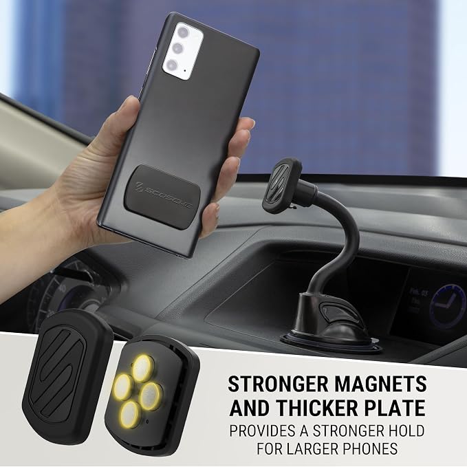 Scosche MXWDL Magnetic Cell Phone Holders for Your Car Dash/Windshield, Suction Cup Phone Holder Car Mount with Extra Strong Magnet, Thick Metal Plate Compatible with iPhone, Samsung and More, 2 Pack