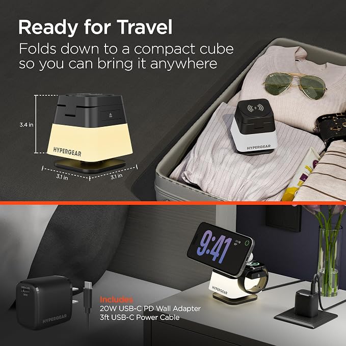 MagSafe 3-in-1 Cube Wireless Charging Stand, 15W Foldable Fast Magnetic Charger Dock, Phone Mount for iPhone 17/16/15, Apple Watch 1-8/Ultra & AirPods
