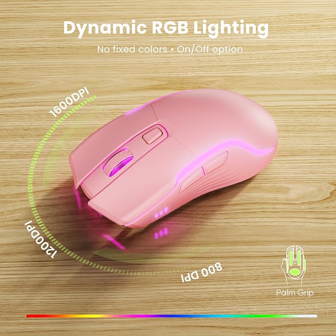 Pink Keyboard and Mouse Wireless Combo, 4000mAh Rechargeable Backlit Quiet Keyboards mice set, USB Ergonomic Key Board with Wrist Rest & Phone Holder for PC, Mac, Windows, Natural Soft Typing —SABLUTE