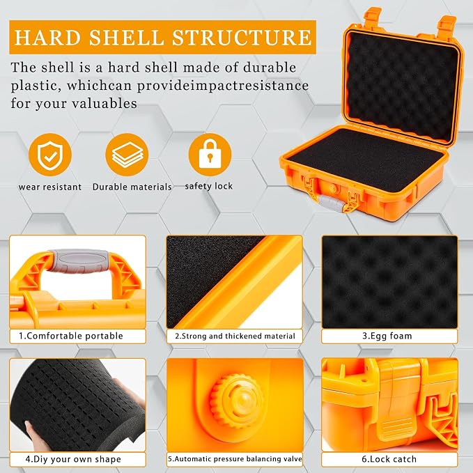 Relaxweex 1 Pcs Waterproof Hard Case with DIY Customizable Foam Insert Portable Protective Case with Knife for Camera Drones Equipments Tools Test Instruments(Orange,22.4 x 16.1 x 10.2 Inch)