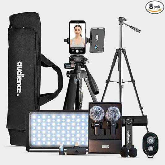 Audience Professional Mobile Creator Kit - 72" Adjustable Tripod with Monopod, LED Fill Light, Dual Lavalier Microphones, Rotating Phone Mount, Bluetooth Remote & Travel Case