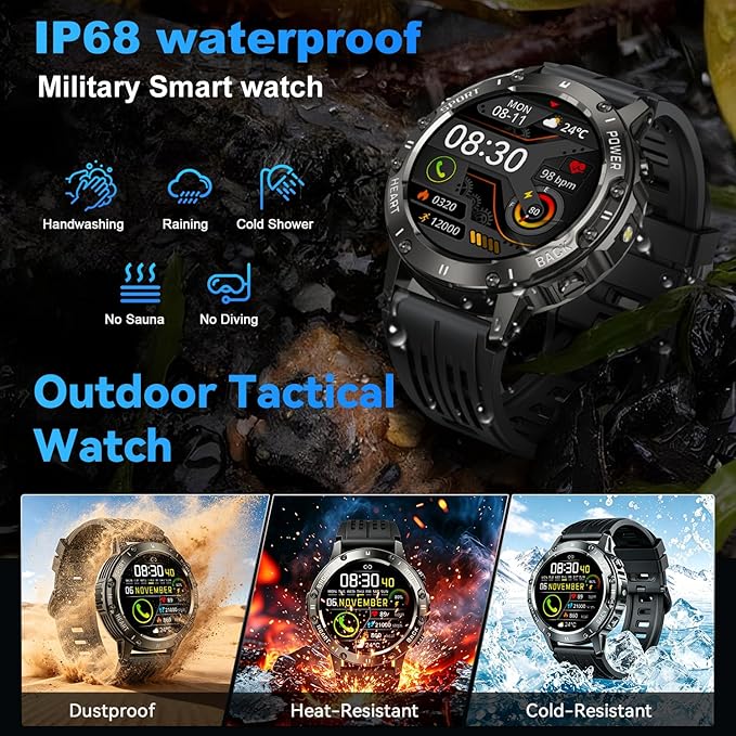 Smart Watch for Men Fitness Tracker: Waterproof Make Answer Call Running Digital Mens Watches Military Smartwatch Android Phone iPhone Samsung Compatible SpO2 Sleep Heart Rate Monitor Step Pedometer