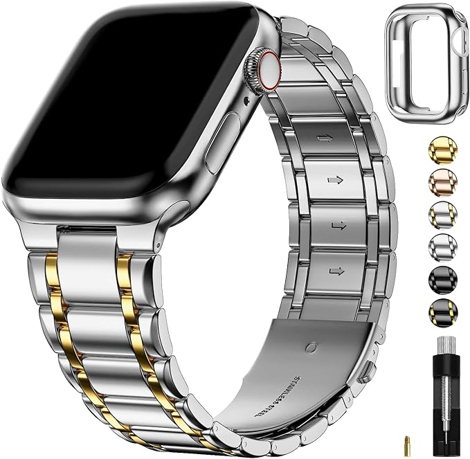 Fullmosa Bands Compatible with Apple Watch Band 41mm 40mm 38mm 46mm 49mm 45mm 44mm 42mm, Stainless Steel iWatch Band with Case for Apple Watch Series 11 10 9 8 7 6 5 4 3 2 1 SE3/2/1 Ultra3/2/1, 38mm 40mm 41mm, Silver and Gold