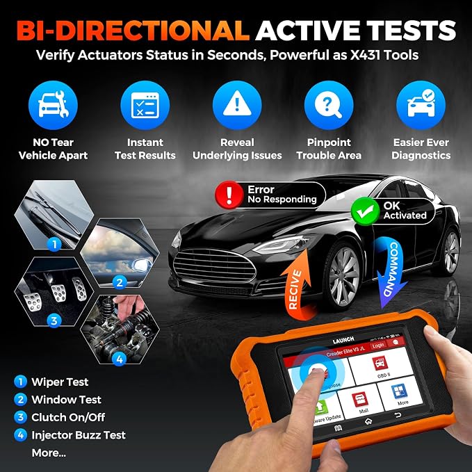 LAUNCH Creader Elite V3.0 for Land Rover Jaguar OBD2 Scanner, Bi-Directional Full Systems Diagnostic Scan Tool, All Reset Services, Active Test, CAN-FD & DOIP, Height Calibration, Lifetime Free Update
