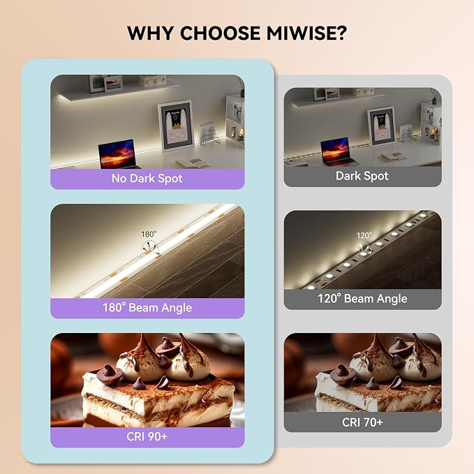 MIWISE COB LED Strip,4000K Natural White 20ft/6.1m,Dimmable Super Bright 24V LED Strip Light,CRI 90+ Flexible Tape Light with RF Remote Timer Function,for Home/Cabinet/Bedroom/TV DIY Lighting Project