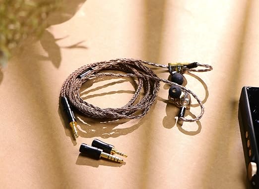 Linsoul Tripowin Amber 32AWG OFC HiFi IEM Cable with Interchangeable 2.5mm/3.5mm/4.4mm Plug, PVC Sleeve Replacement Cable for Audiophile (Recessed 2pin)