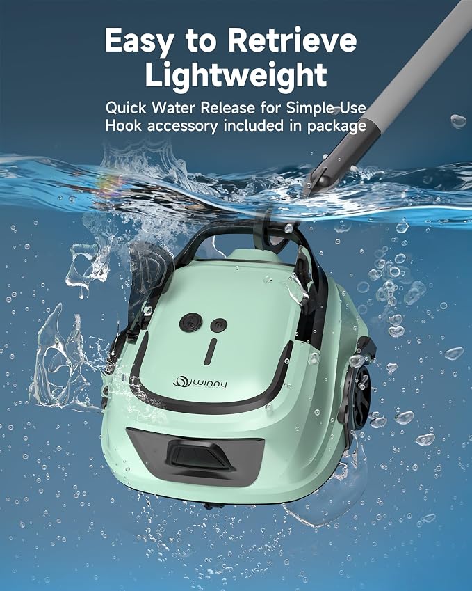 2026 Cordless Robotic Pool Vacuum for Above Ground Pools, Automatic Pool Cleaner Featuring Powerful Suction, LED Status Light & Dual‑Layer Filters, 2.5‑Hour Rapid Charging, Self‑Parking.Green
