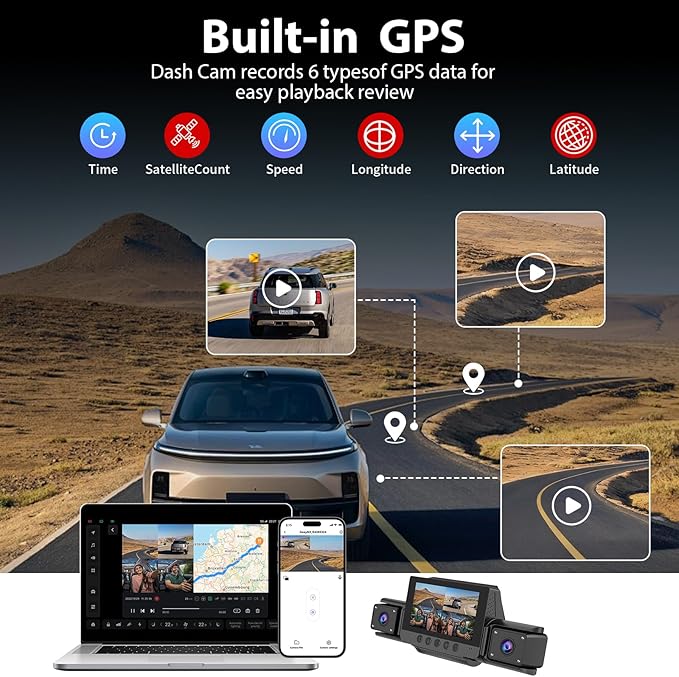 4 Channel Dash Cam 360° View,1080P Front and Rear Inside Left Right,Full HD Dash Camera for Cars,Included 32GB Card,Built-in 5G WiFi GPS & APP Control, 3" IPS Screen, 24H Parking Mode