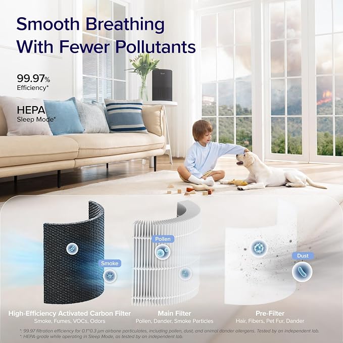 LEVOIT Air Purifier for Home Bedroom Dorm Room, Smart & Voice Control, AHAM VERIFIDE, 3-in-1 Filter With HEPA Sleep Mode, for Pollen, Pollutants, Smoke, Dander, Dust, Core 200S-P, Black
