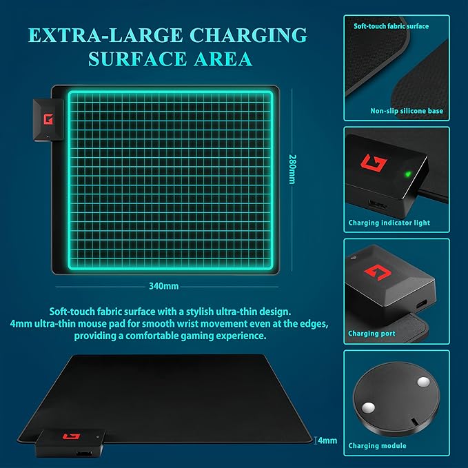 Wireless Charging Mouse Pad for Logitech G Pro X Superlight 2/1, G502, G703 Lightspeed, Plug-and-Play, Slip-Resistant Base, Continuous Charging for Gaming - Powerplay Alternative (Not for G903)