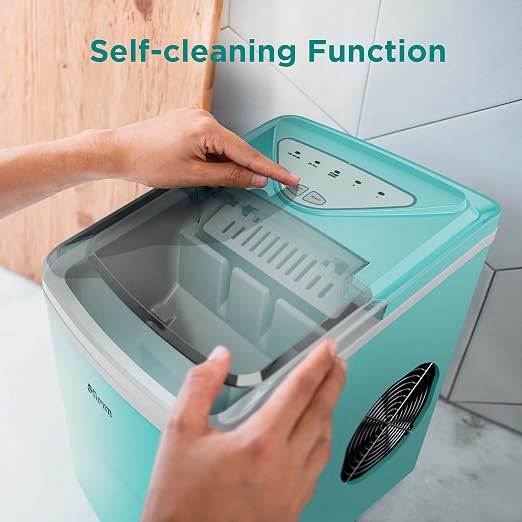 Silonn Ice Makers Countertop, 9 Cubes Ready in 6 Mins, 26lbs in 24Hrs, Self-Cleaning Ice Machine with Ice Scoop and Basket, 2 Sizes of Bullet Ice for Home Kitchen Office Bar Party, Green