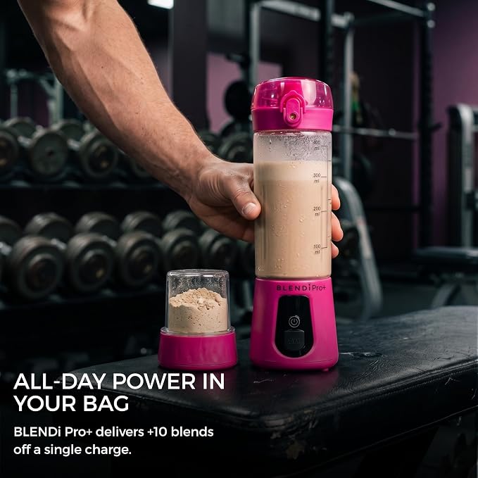 BLENDi Pro+ Portable Blender (New 2025 Model, 17.5oz, Hot Pink) – Upgraded Ice Crushing 120W Motor, USB-C Rechargeable, Cordless Personal Blender Smoothies & Shakes – BPA-Free, Travel-Friendly
