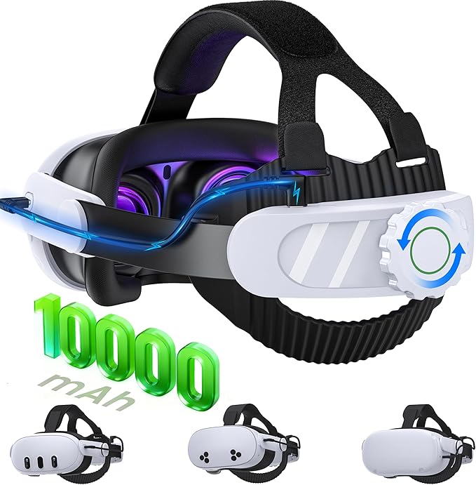 10000mAh Battery Headstrap for Quest 3 / 3S /2 VR User Enthusiast Accessories Adjustable Comfort Head Strap for Oculus Meta 3/3S/2 VR Elite Replacement