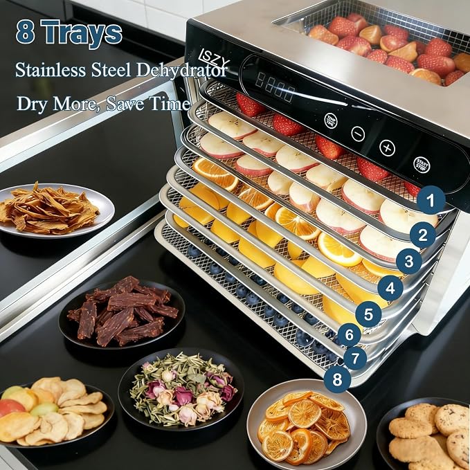Food Dehydrators, 8 Trays Dehydrator Machine for Jerky, 24H Timer 176°F Temperature Control 800W Powerful Food Dryer Dehydrator for Beef Meat,Fruit,Herb,Mushroom,Dog Treats (8 Trays)