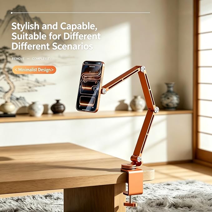 Magnetic Cell Phone Stand for Desk,360°Rotation Aluminum Tablet Holder,Hight Adjustable Foldable Phone Holder for 4-12.9" Devices Compatible with MagSafe/iPhone/Android/iPad (Orange)