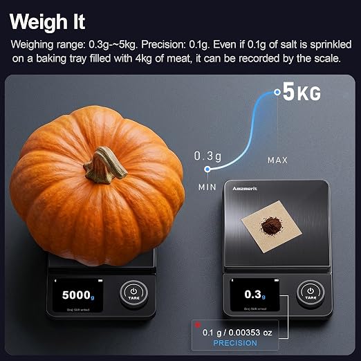 Smart Food Kitchen Scale with Nutritional Calculator, Timer, 0.1g High Precision Kitchen Scale, Free App with 27 Nutrients Tracking, Digital Grams and Ounces for Weight Loss,11lbs/5kg (Black)