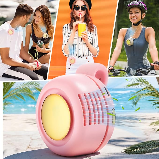 2 Pack 360° Portable Silent Mini Bladeless Electric Fan, Small Fan Clip on for Shirt & Waist, 3 Speeds Rechargeable Whirlwind Cooling Fans for Outdoor Travel Office (White Pink)